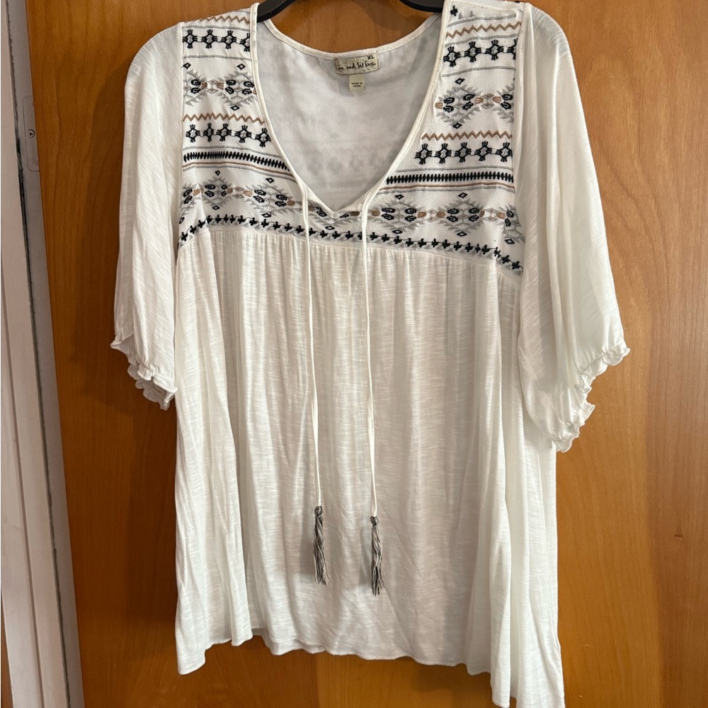 Live and Let Live White Blouse with Black Embroidery